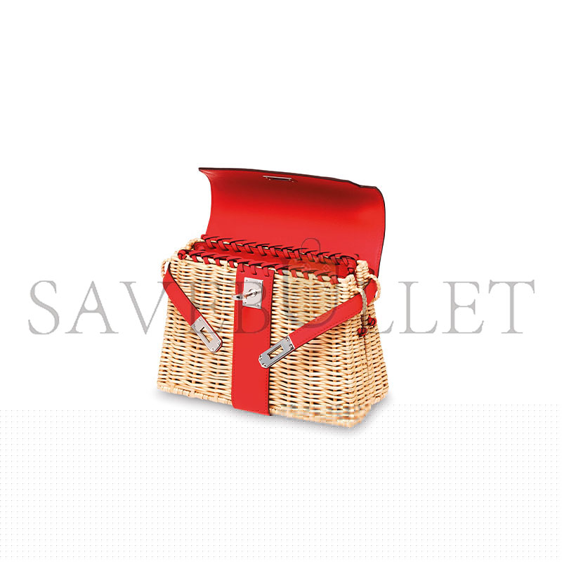 HERMÈS MASTER ROUGE DE COEUR SWIFT LEATHER & OSIER MINI PICNIC KELLY 20 WITH PALLADIUM HARDWARE (20*14*8cm)